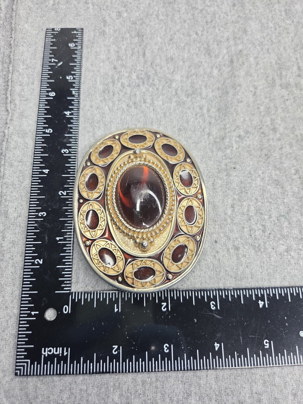 Vintage Ornate Belt Buckle Large Domed Cabochon Accent Stones Womens Statement - Picture 6 of 8